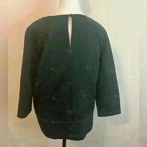 J Crew Women's Matelasse Zip Top Size 4 Green Geometric Embossed Boxy Blouse - Picture 6 of 8
